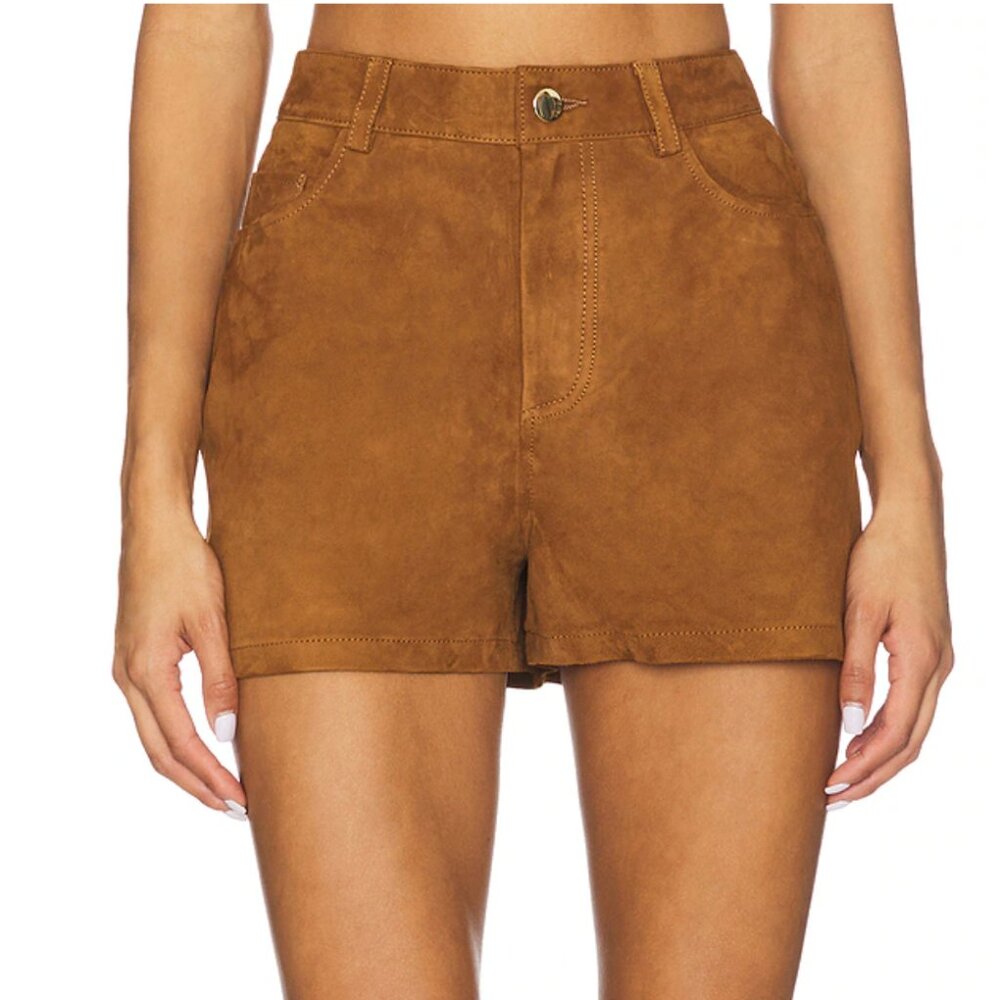 CAMI NYC Travis Suede Short in Cognac Brown Leather Mini Shorts 0 XS